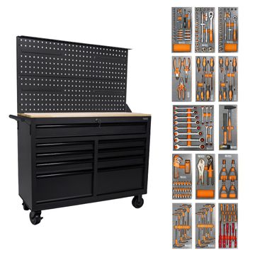 George Tools bancone da lavoro mobile con maniglie nere 117 cm nero - riempito 169 pezzi