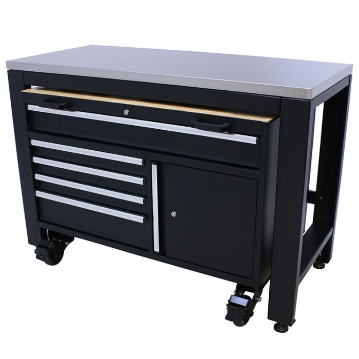 Kraftmeister Premium banco di lavoro con carrello porta attrezzi inox 136 cm nero