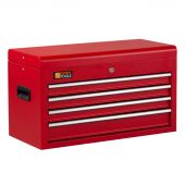 Cassetta per gli attrezzi rossa in metallo con serratura e 4 cassetti