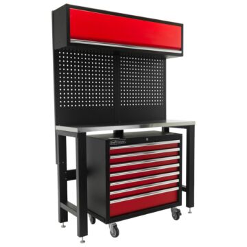 Kraftmeister Standard banco di lavoro con armadio a muro e carrello porta attrezzi inox 136 cm rosso