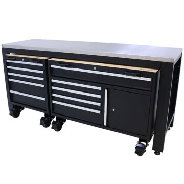 Kraftmeister Premium banco di lavoro con carrello porta attrezzi inox 204 cm nero